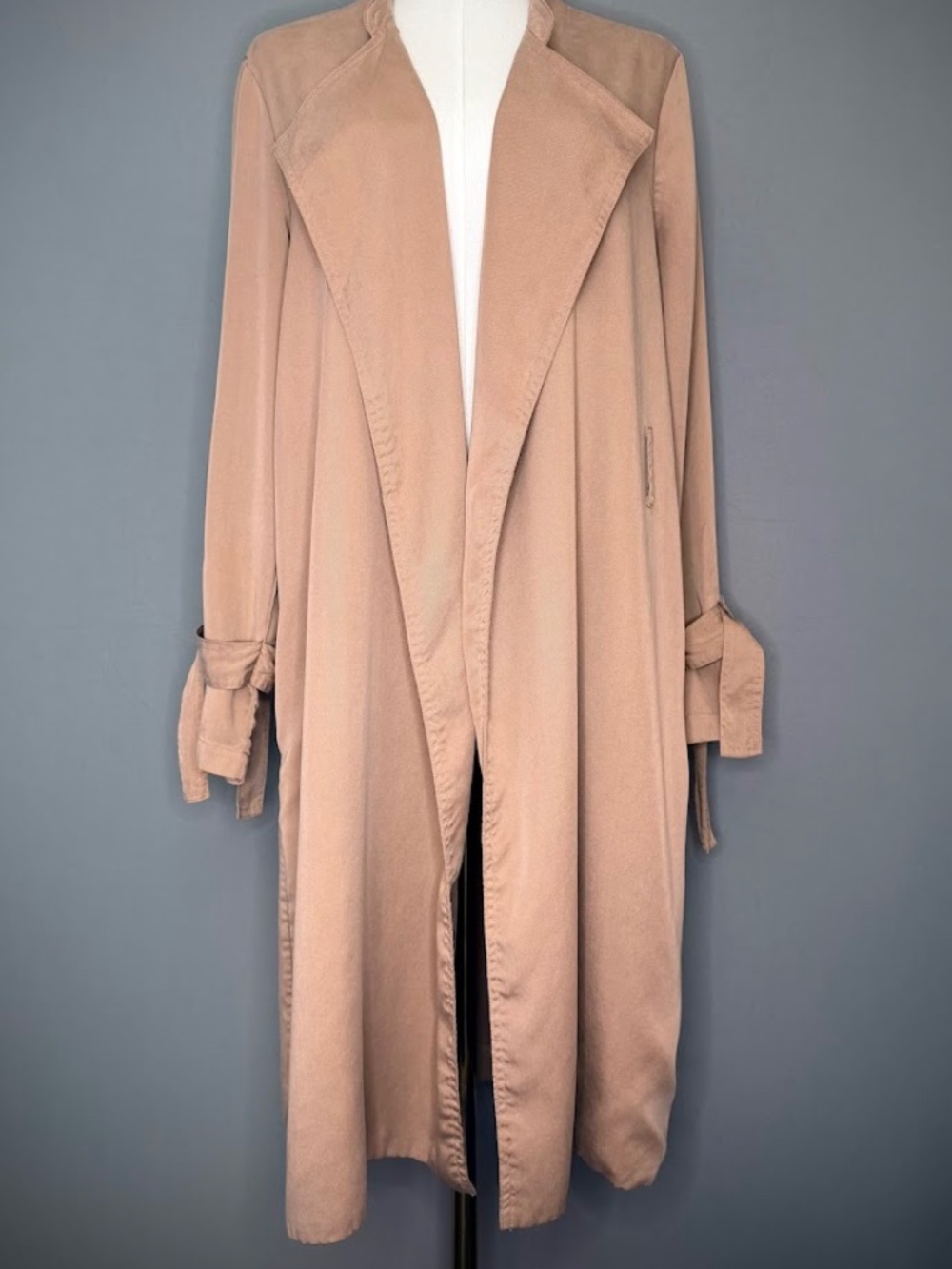 Splendid Khaki Draped Open Front Duster Jacket Tie Sleeve Size XS